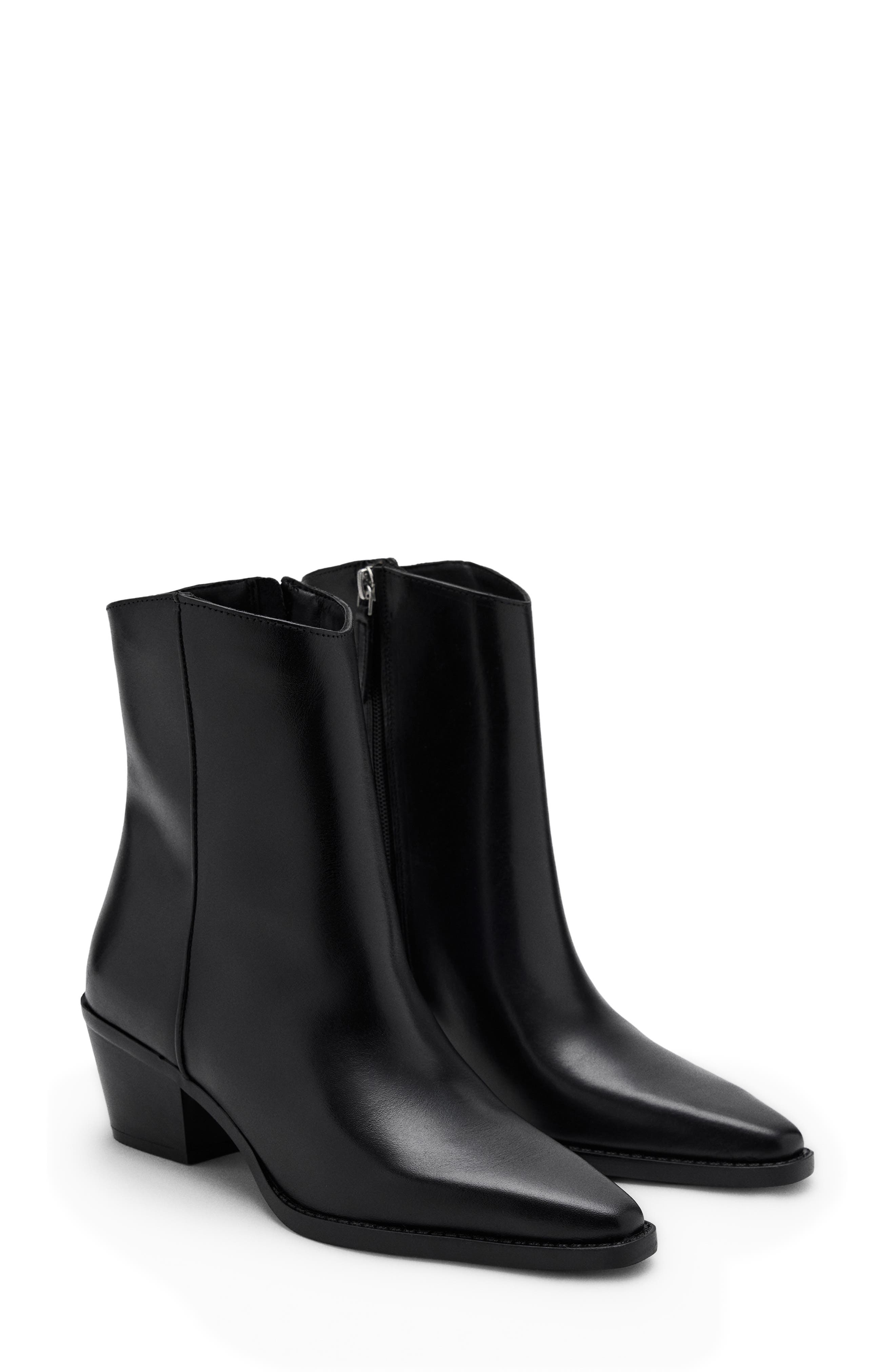 Dia Leather Bootie, Main, color, BLACK