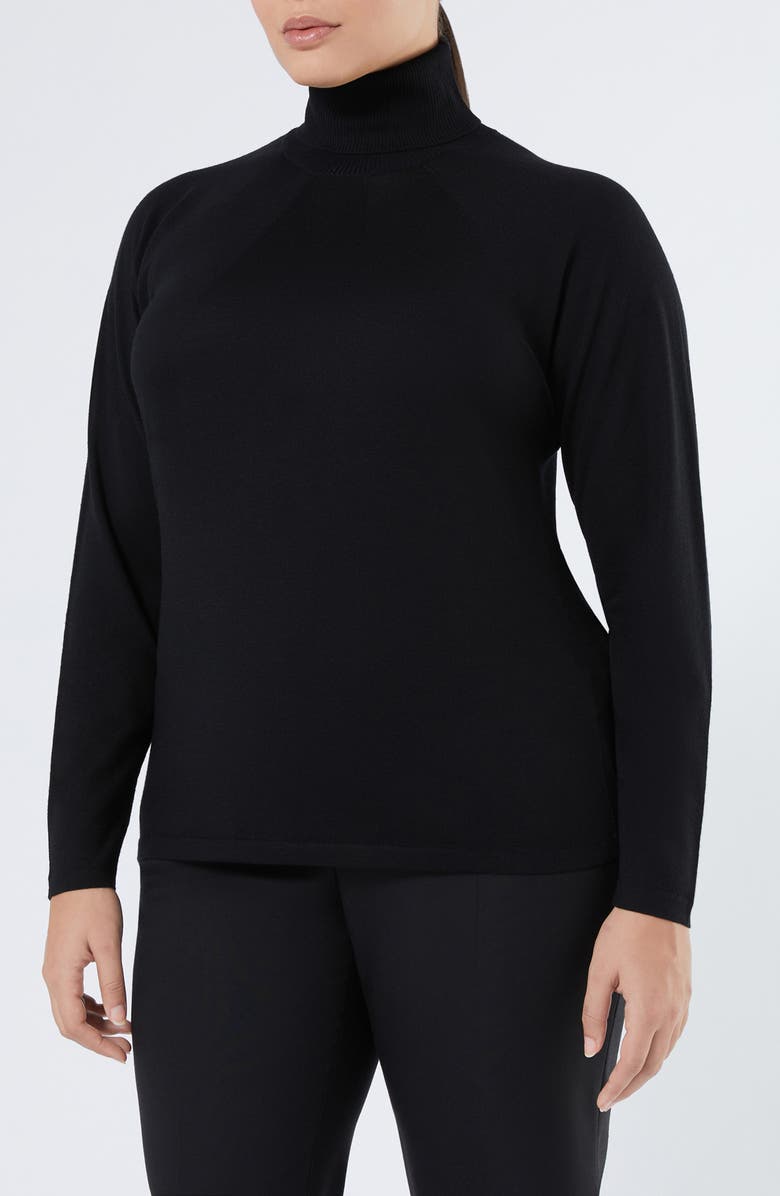 Marina Rinaldi Fatima Turtleneck Virgin Wool & Cashmere Sweater, Main, color, Black