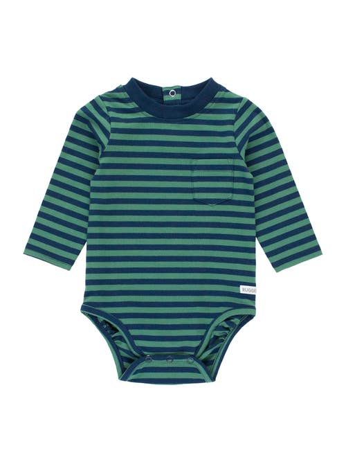 RuggedButts Baby Boys Crew Neck Pocket Bodysuit in Fir Green & Navy Stripe 