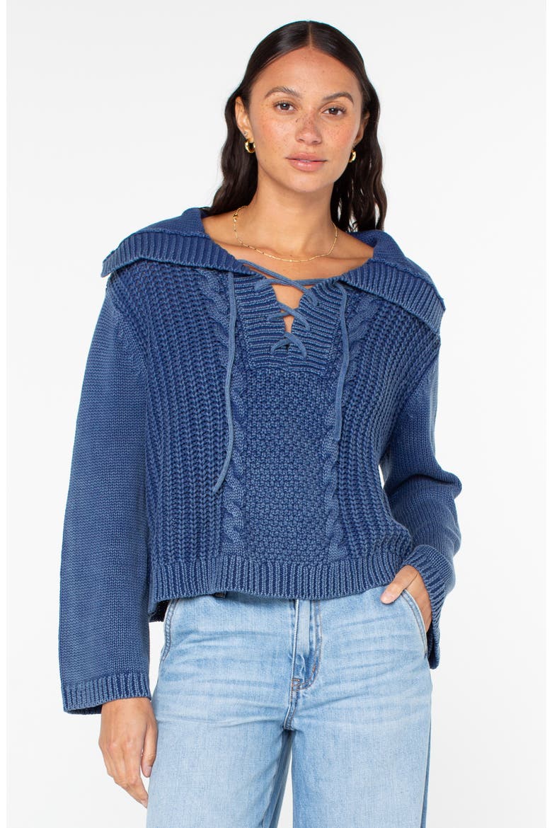 Fair Winds Cotton Lace-Up Sweater, Alternate, color, MAZZARINE