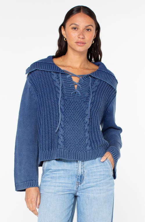 Roxy Fair Winds Cotton Lace-up Sweater In Blue