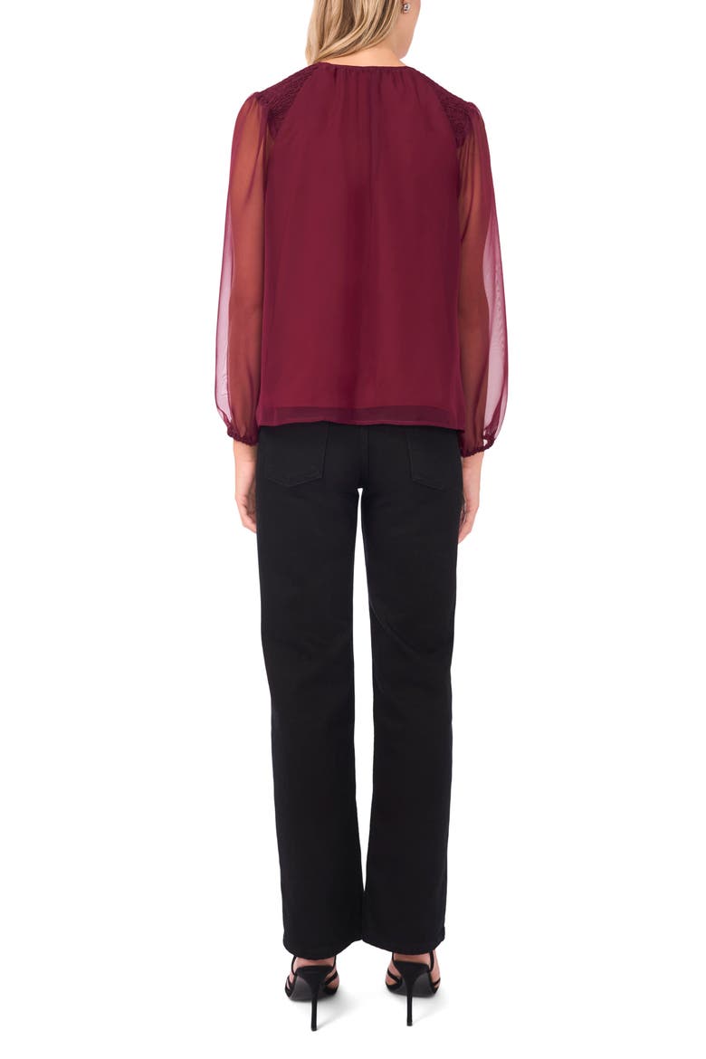 Sheer Sleeve Tie Neck Top, Alternate, color, BOYSENBERRY