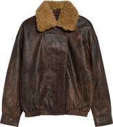 R13 Leather Bomber Jacket with Removable Genuine Shearling Collar