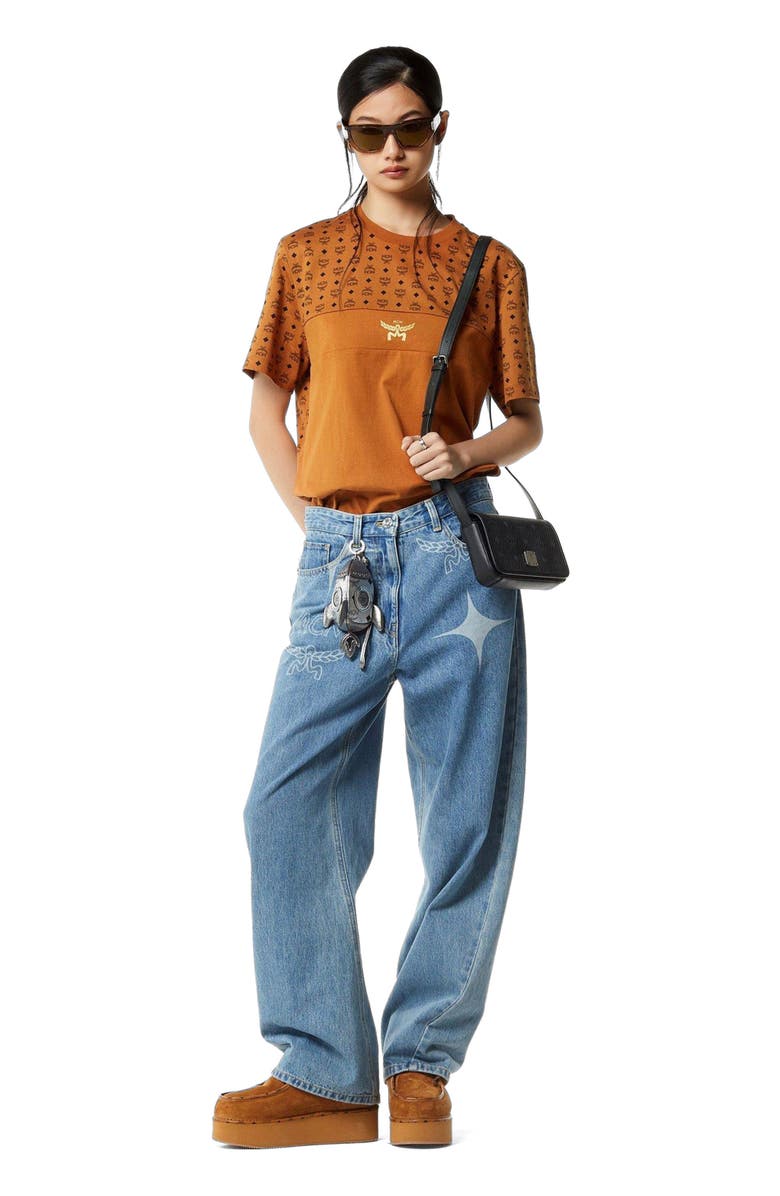 MCM Aren Phone Lanyard in Visetos, Main, color, Black