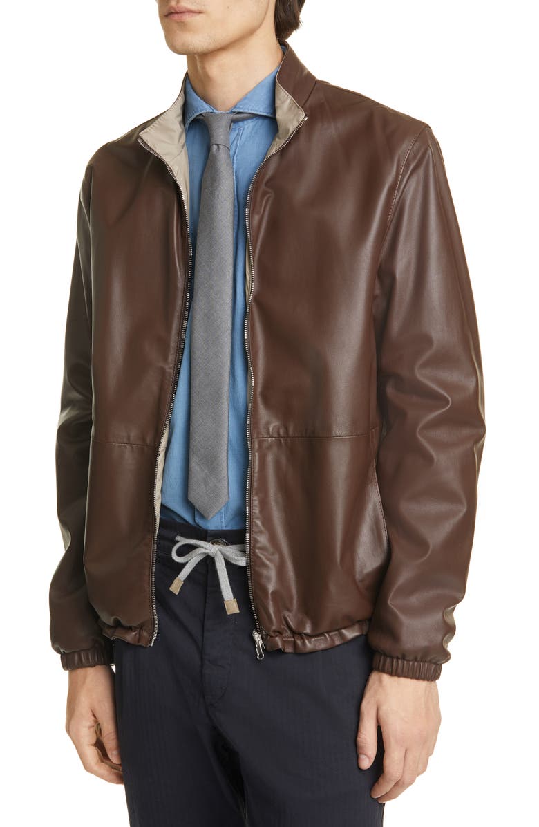 Eleventy Reversible Leather Bomber Jacket, Alternate, color,