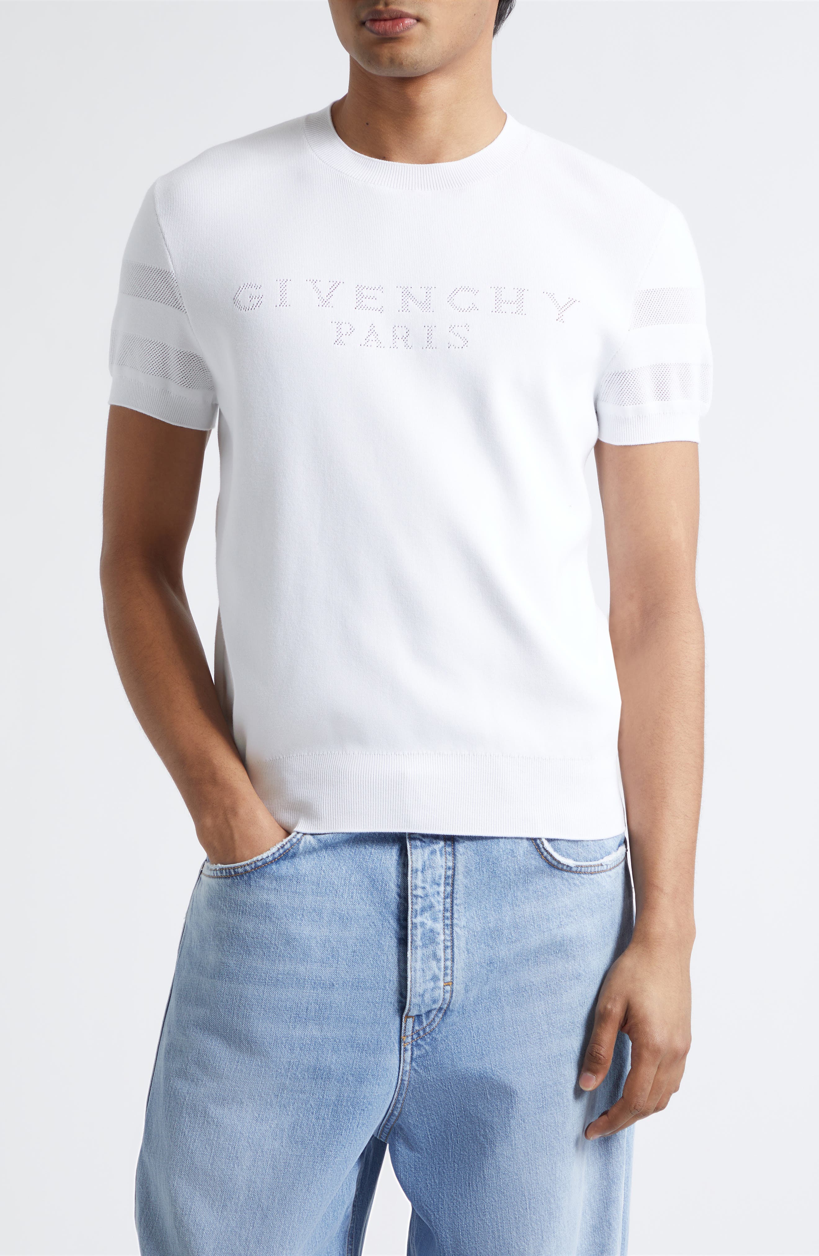 Short Sleeve Cotton Blend Logo Sweater