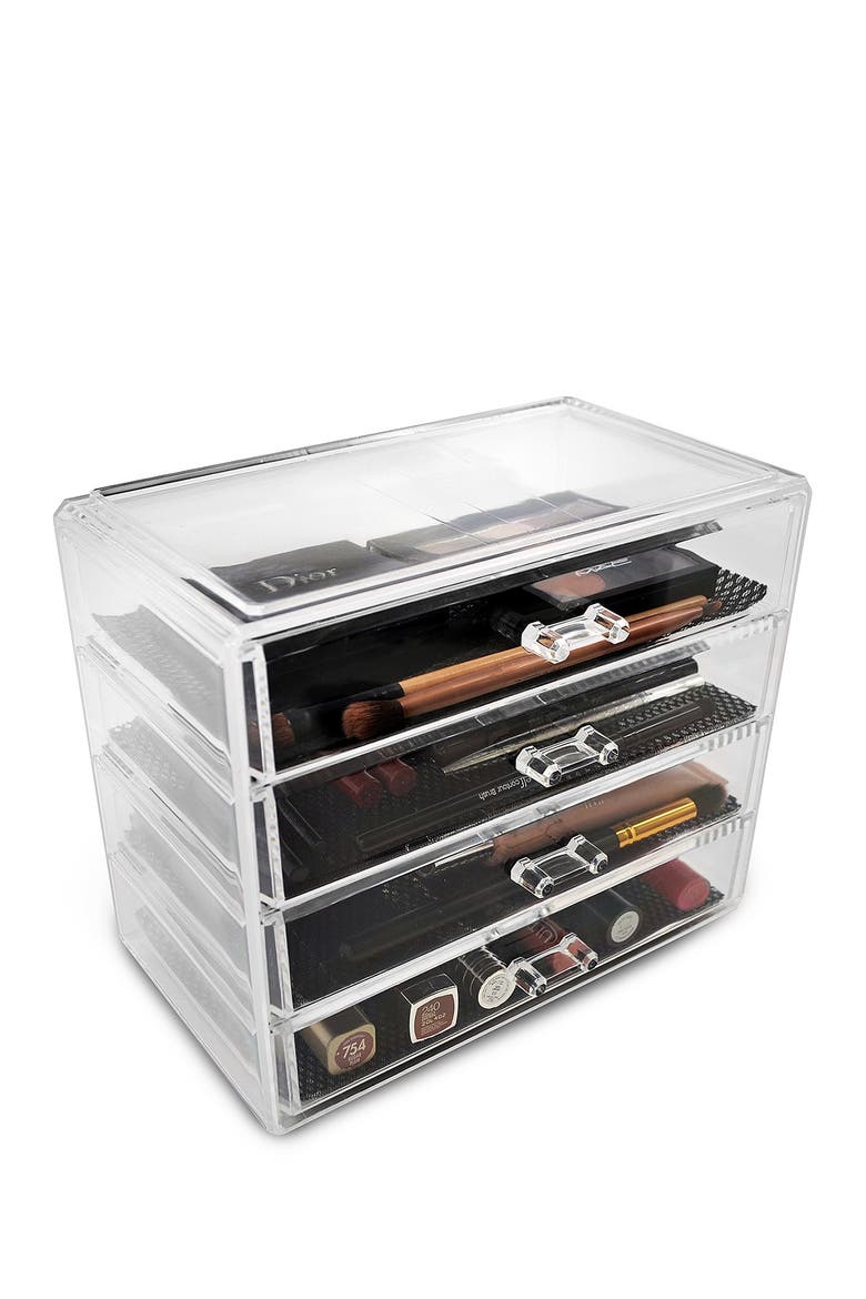 Acrylic 4 Drawer Cosmetics Makeup & Jewelry Storage Case Display, Main, color, CLEAR