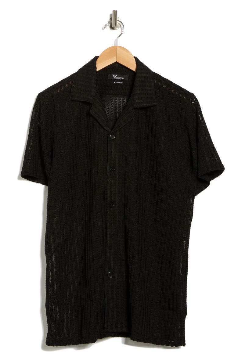 Textured Stripe Button-Up Shirt, Alternate, color, BLACK