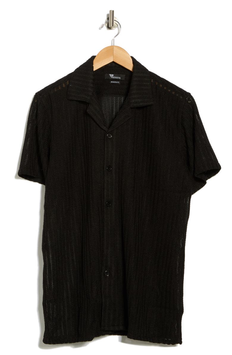 T.R. PREMIUM Textured Stripe Button-Up Shirt, Alternate, color, Black