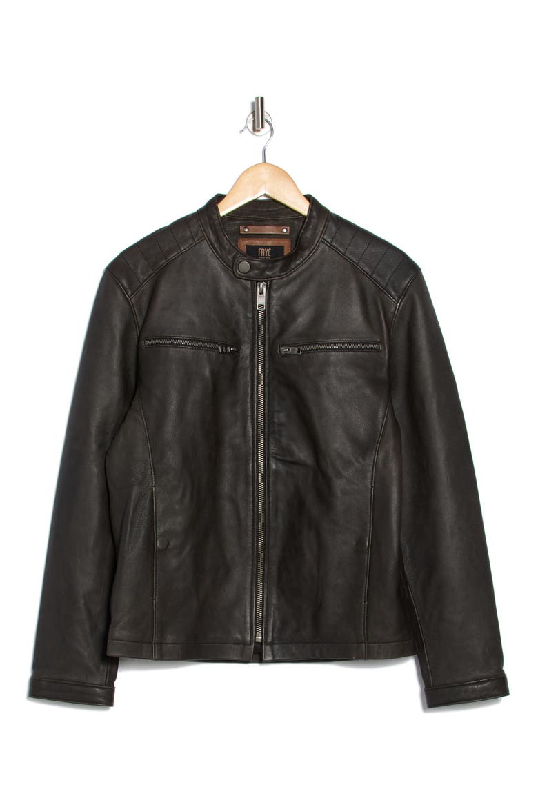 Cafe Racer Leather Jacket, Alternate, color, BLACK
