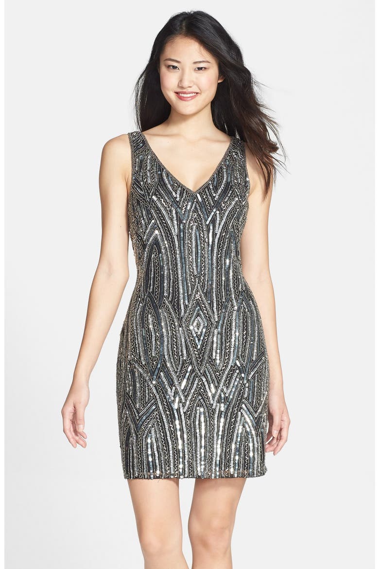 Embellished Sheath Dress, Main, color, BLACK/ GREY