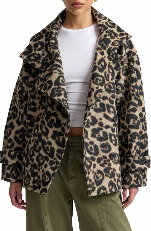 Leopard Print Funnel Neck Cocoon Coat
