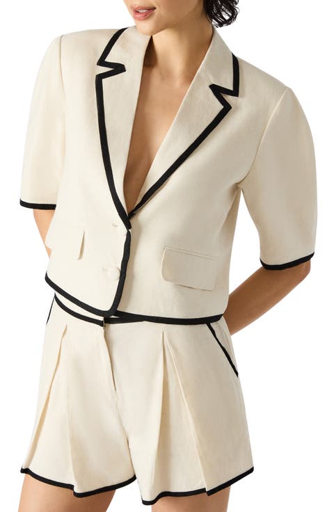 Fable Crop Short Sleeve Linen Blend Blazer