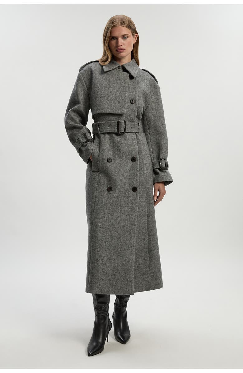 Karen Millen Herringbone Tailored Maxi Coat, Main, color, Grey