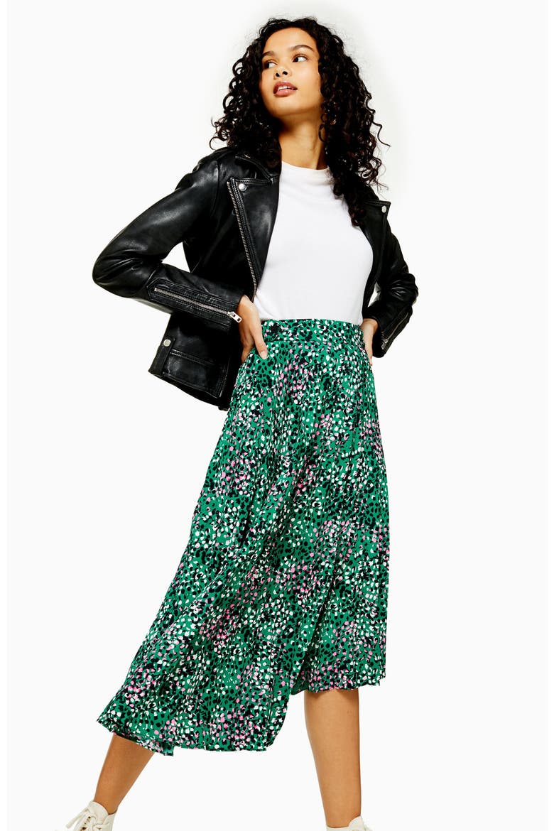 Painted Spot Pleat Midi Skirt, Alternate, color, GREEN MULTI