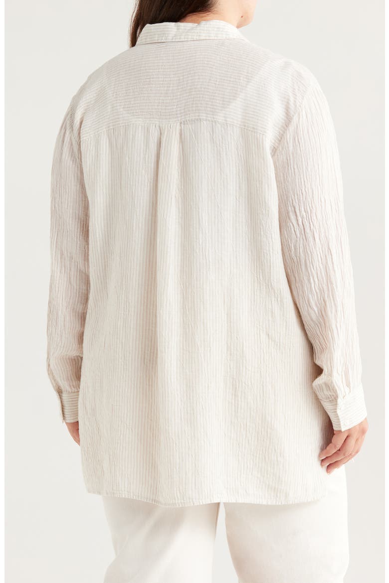 Crinkled Stripe Organic Linen Button-Up Shirt, Alternate, color, CHALK