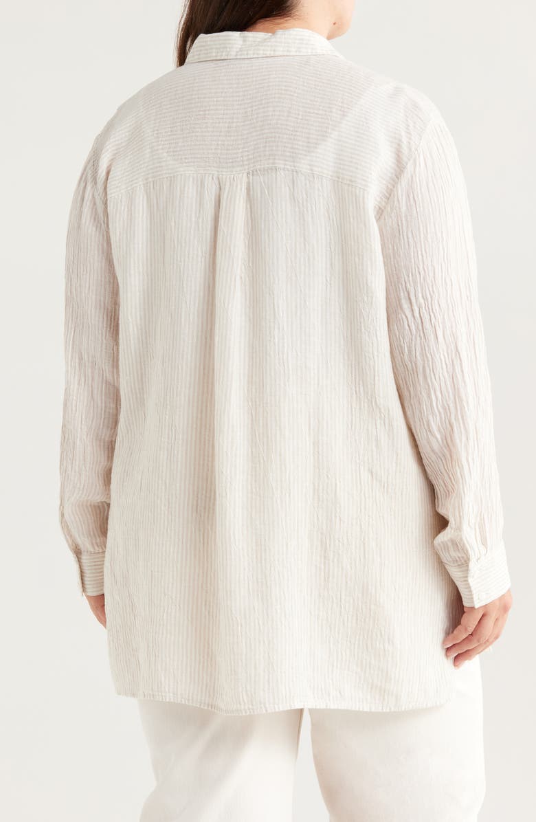 Eileen Fisher Crinkled Stripe Organic Linen Button-Up Shirt, Alternate, color, Chalk