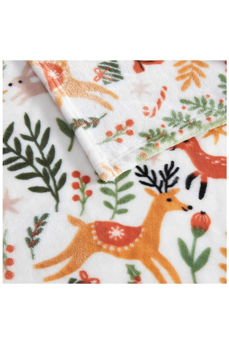 Holiday Woodland Plush Throw Blanket, Alternate, color, WHITE/ LIGHT BLUE