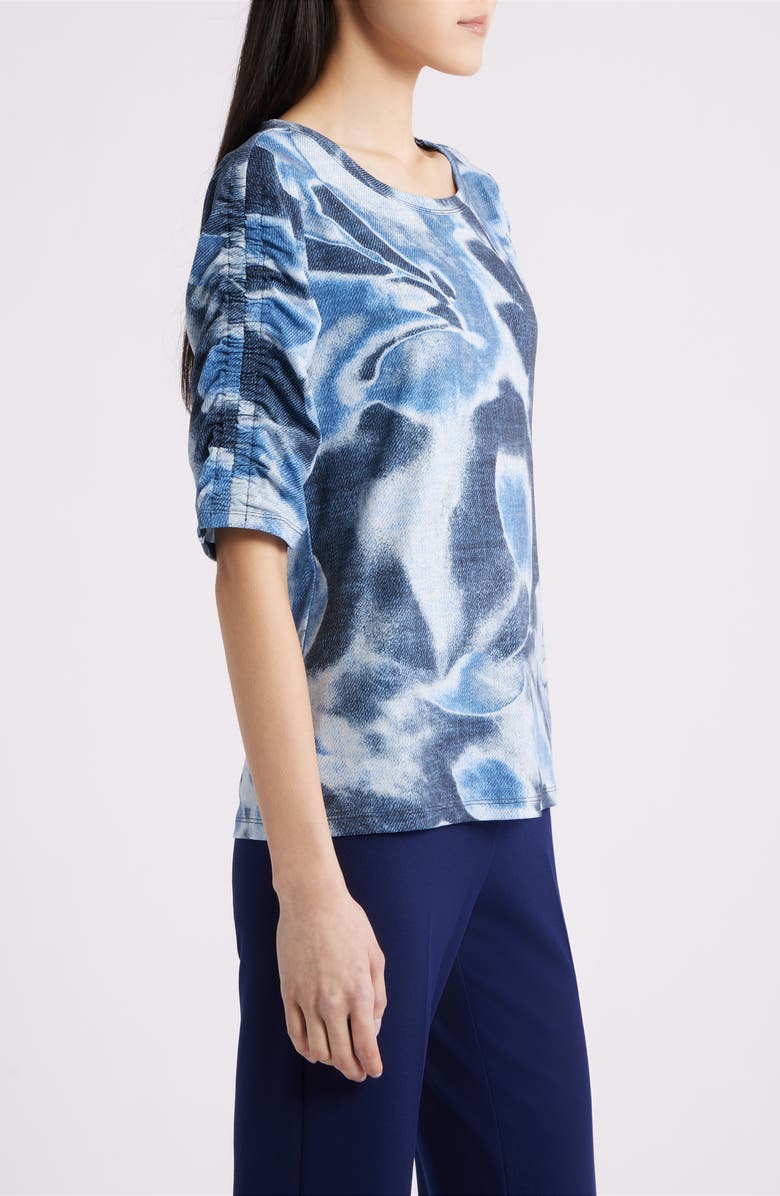 Anne Klein Print Ruched Elbow Sleeve Top, Alternate, color, Distant Mountain Multi