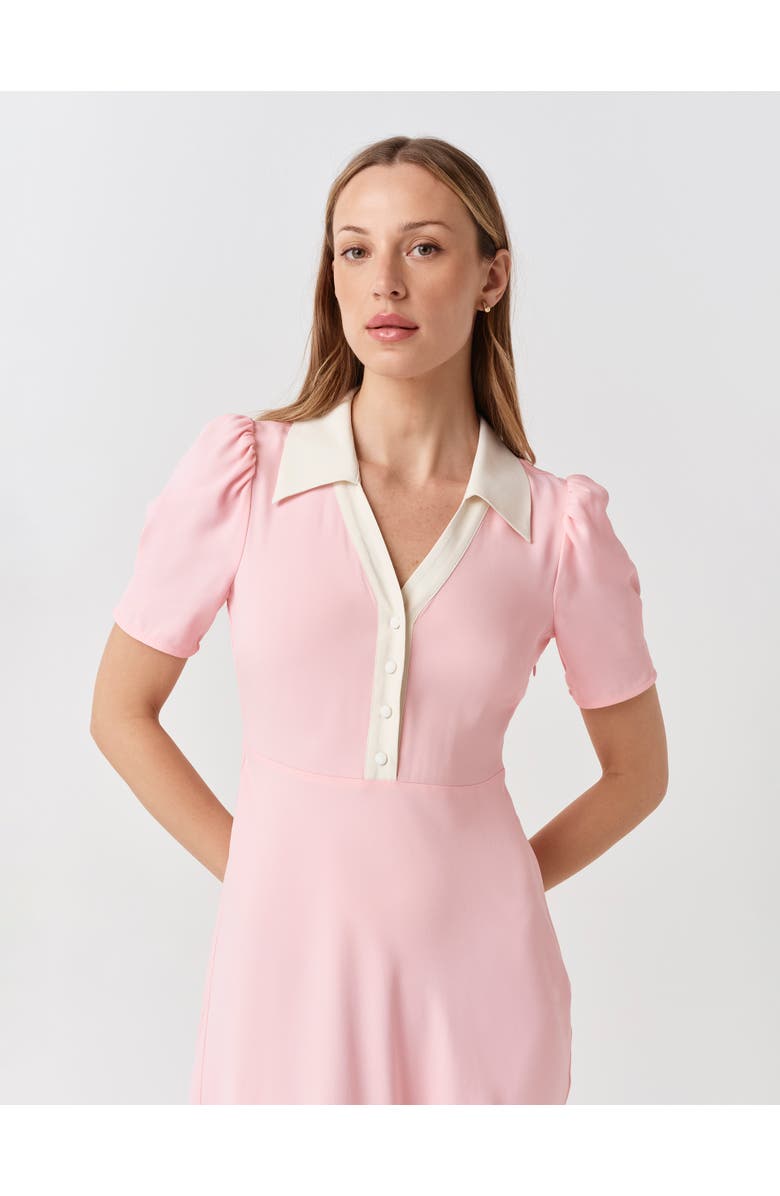 Ghost London Elodie Contrast Collar Midi Dress, Alternate, color, Pink