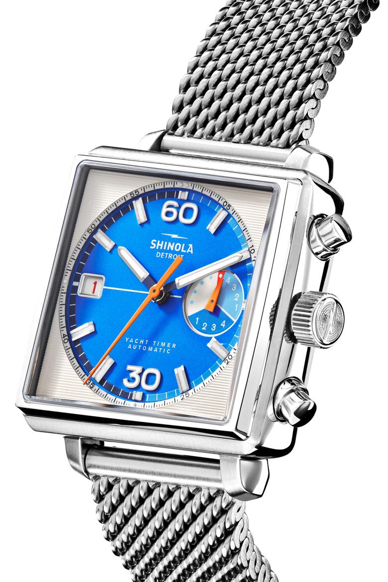 Mackinac Steel Mesh Bracelet Chronograph Watch, 40mm, Alternate, color, SILVER/ BLUE