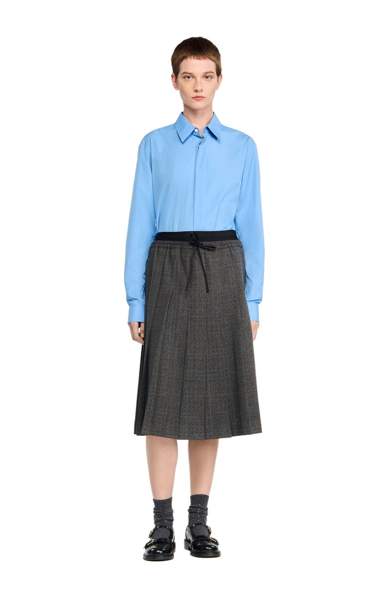 SANDRO Long pleated rhinestone skirt, Alternate, color, Grey / Brown