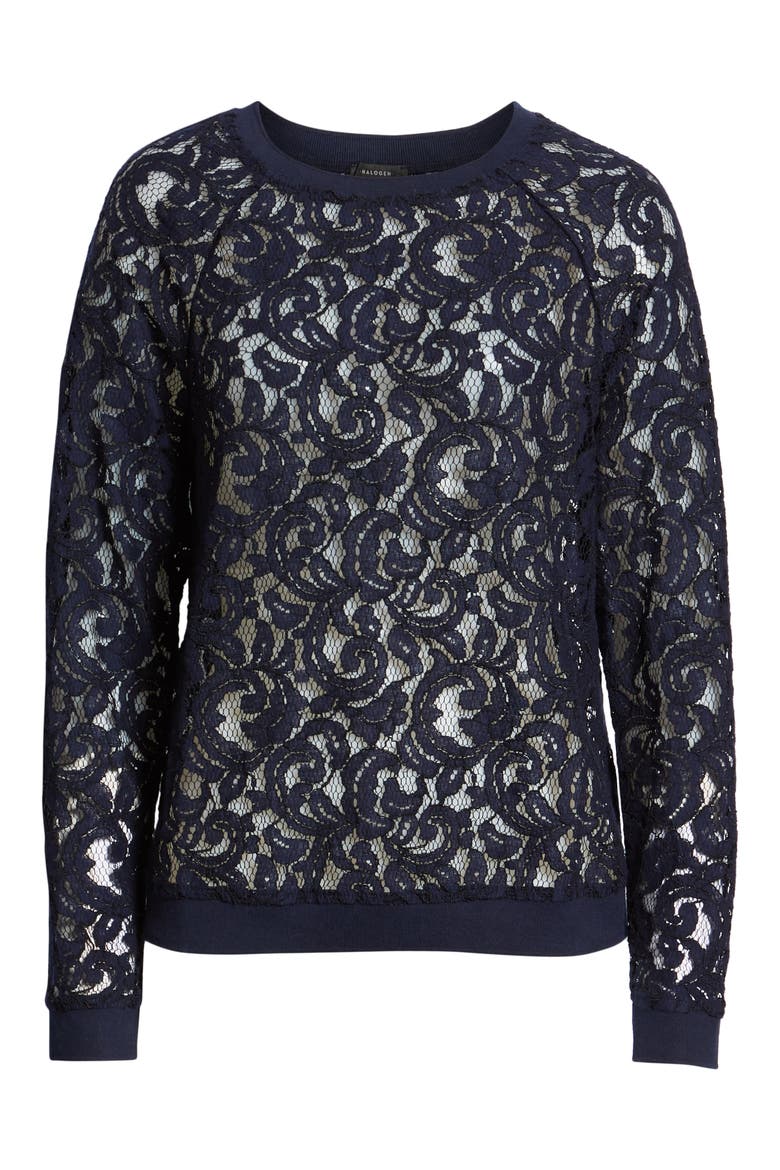 Rib Trim Lace Top, Alternate, color, NAVY