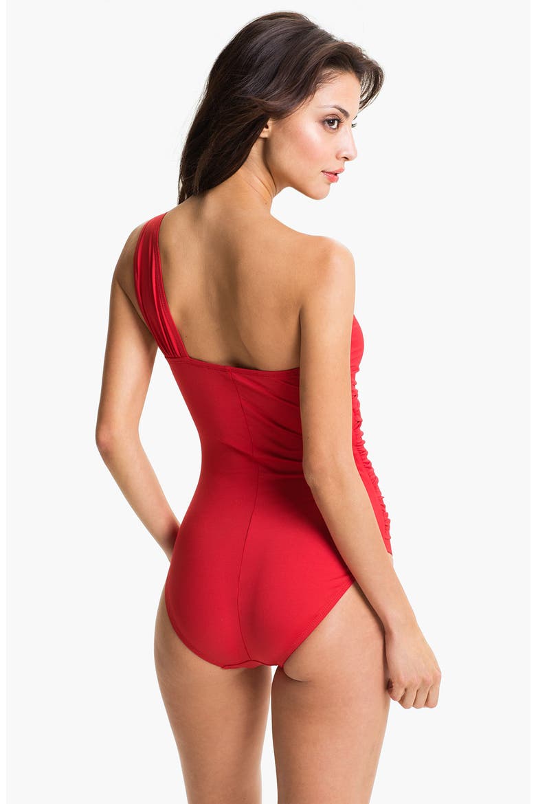 One Shoulder One Piece Swimsuit, Alternate, color, LIPSTICK