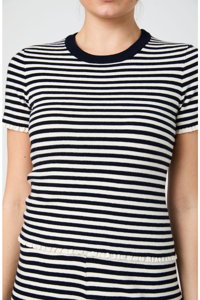 Stripe Rib Short Sleeve Sweater, Alternate, color, NAVY / CREAM