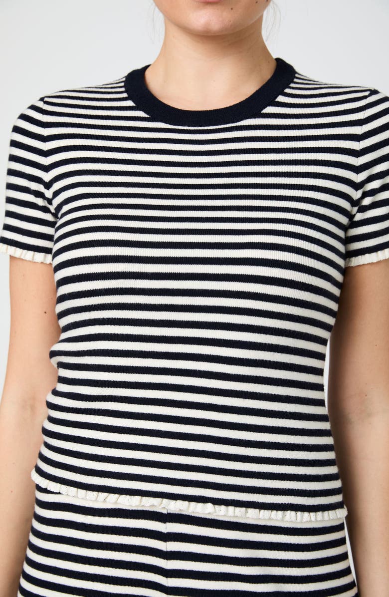 French Connection Stripe Rib Short Sleeve Sweater, Alternate, color, Navy / Cream