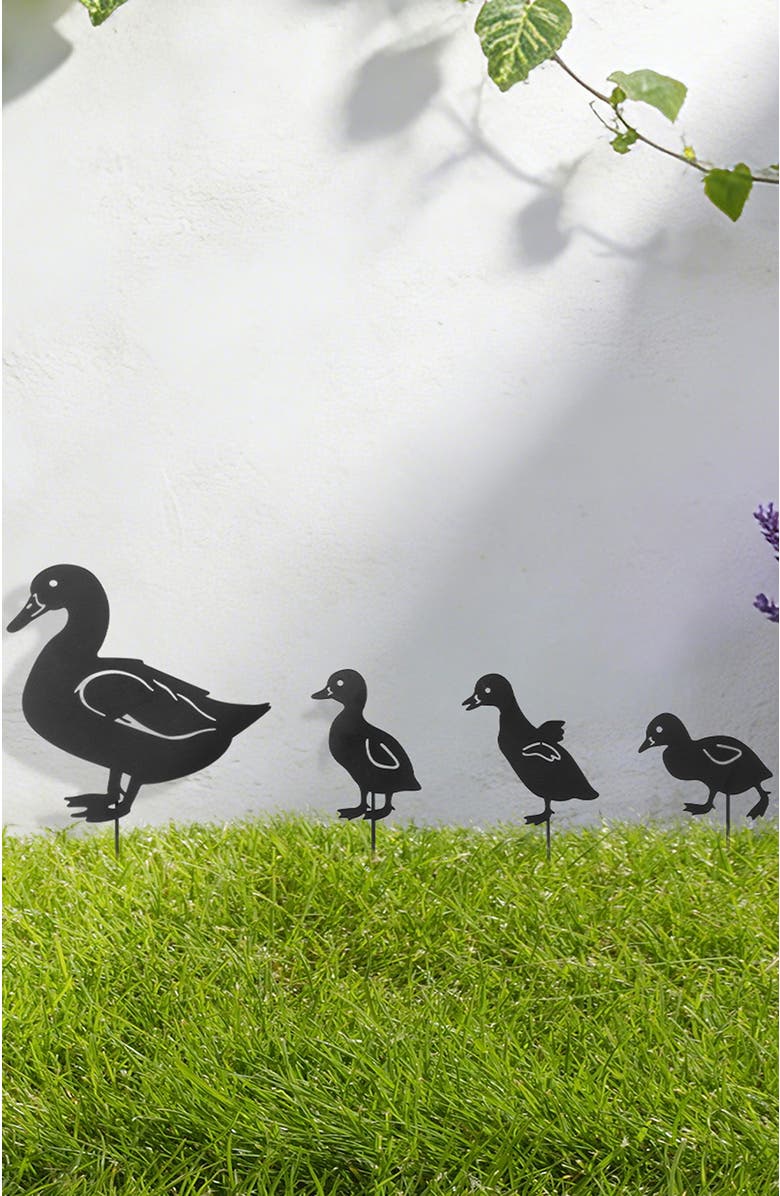 Glitzhome 18"H Multi-functional 2-in-1 Set of 4 Black Metal Duck Silhouette Picks Wall Decor, Alternate, color, Black