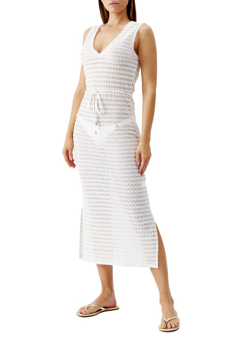 Annabel Open Stitch Cover-Up Dress, Main, color, WHITE
