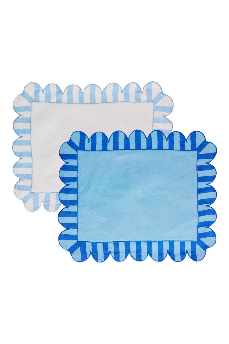 Set of 4 Scalloped Linen Placemats, Alternate, color, BLUE