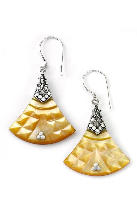 Sterling Silver Yellow Mother-of-Pearl Fan Drop Earrings