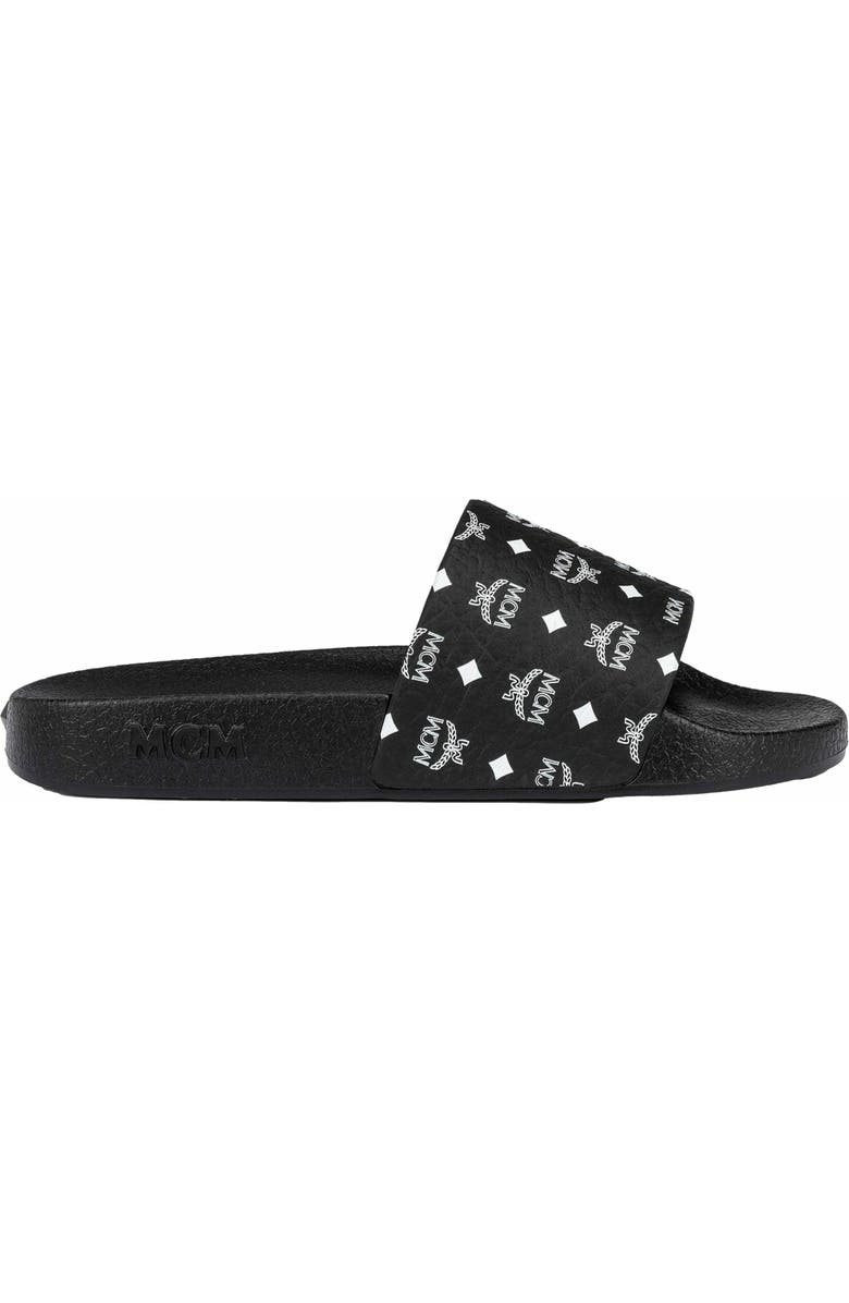 MCM Women's Monogram Print Rubber Slides, Alternate, color, Black