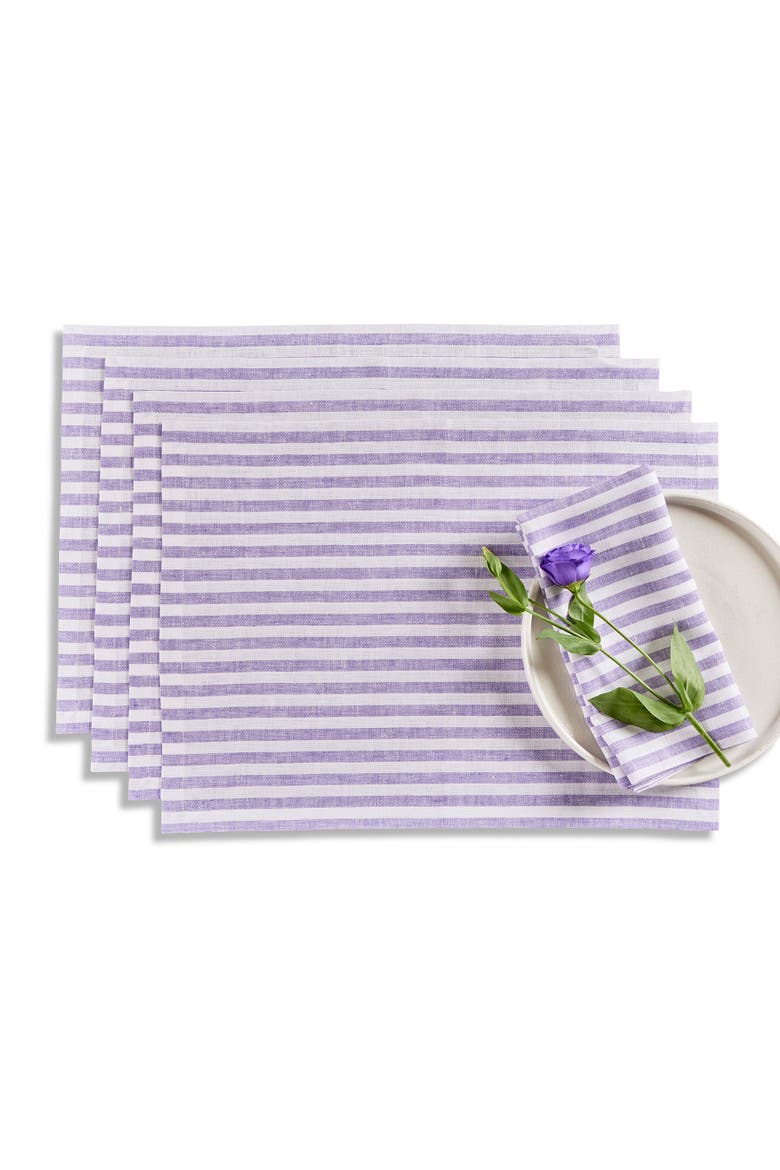 Linen Placemats Set of 4, 14 x 19" - Amalfi Stripe, Main, color, Violet and White