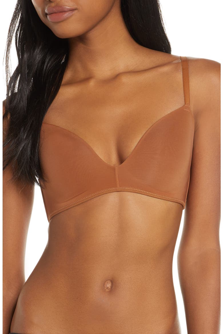 Marta Mesh Trim Wireless T-Shirt Bra, Main, color, CINNAMON
