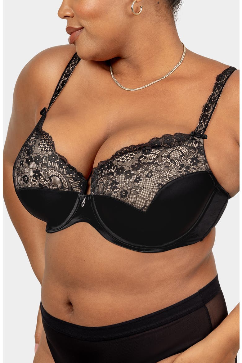 Tulip Lace Balconette Bra, Alternate, color, BLACK