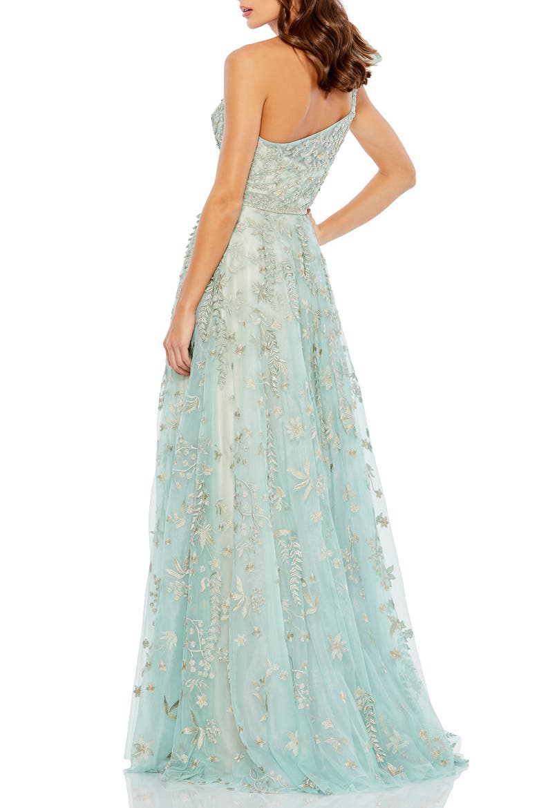 Embellished Bow One Shoulder A Line Gown, Alternate, color, SAGE