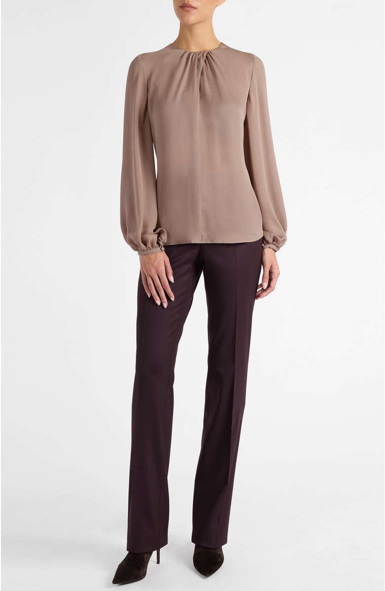 Santorelli Elena Long Sleeve Twist Neckline Blouse in Silk Charmeuse, Alternate, color, Dusty Mauve