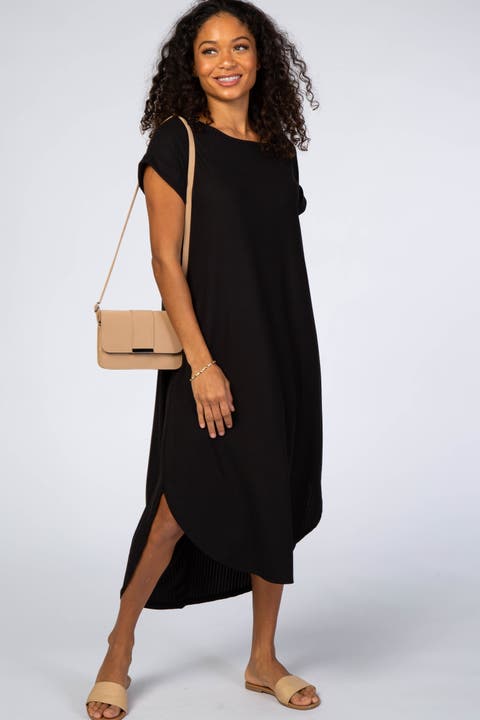 Ribbed Curved Hem Midi Dress