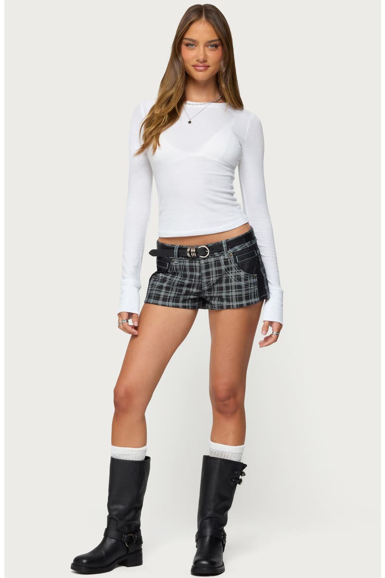 Carie Plaid Denim Shorts, Alternate, color, BLACK MULTI