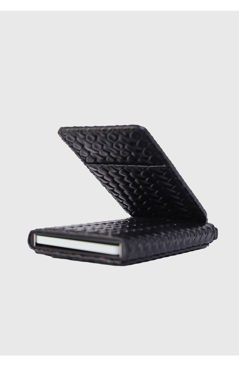 Furniq UK Genuine Leather Weave Pattern Card Holder, Alternate, color, Black