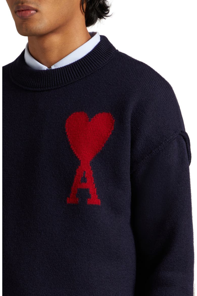 Ami de Coeur Monogram Wool Sweater, Alternate, color, NIGHT BLUE