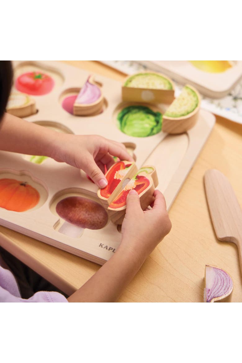 Wooden Slice & Match Vegetable Puzzle, Alternate, color, Beige