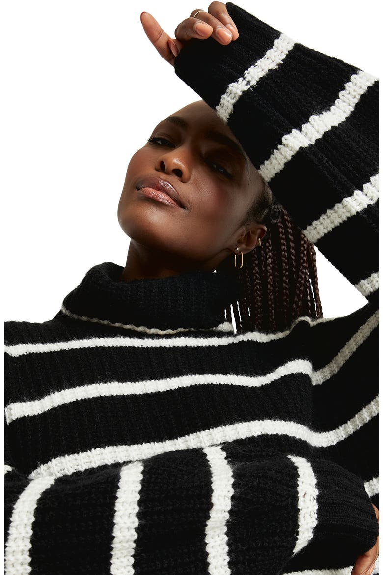 x Cella Jane Stripe Turtleneck Sweater, Alternate, color, BLACK/ SNOW
