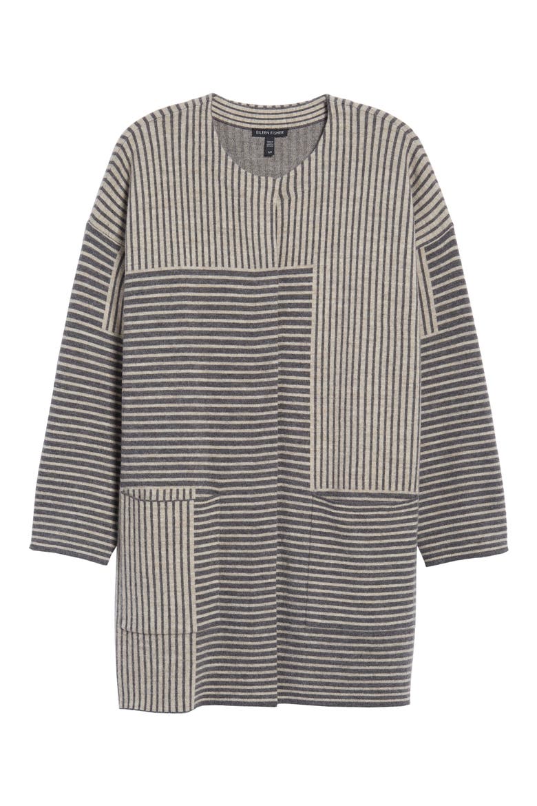 Stripe Merino Wool Cardigan, Alternate, color, ASH