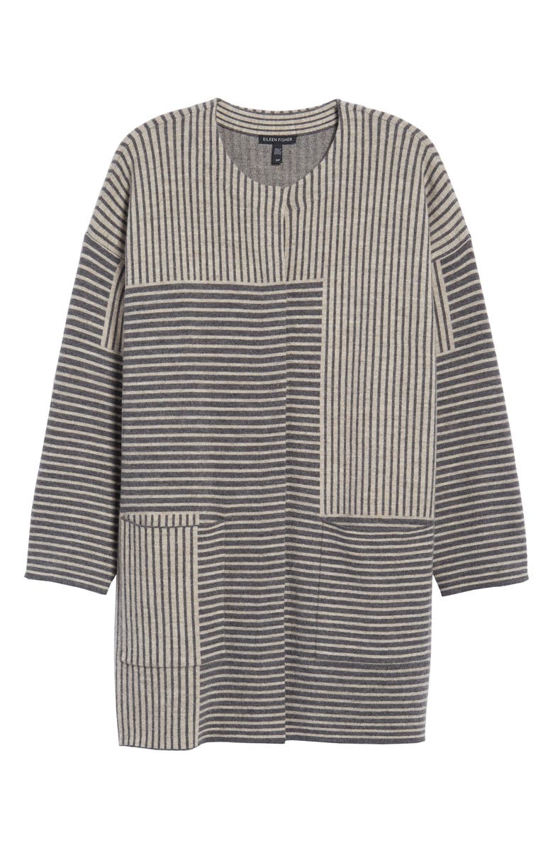 Eileen Fisher Stripe Merino Wool Cardigan, Alternate, color, 