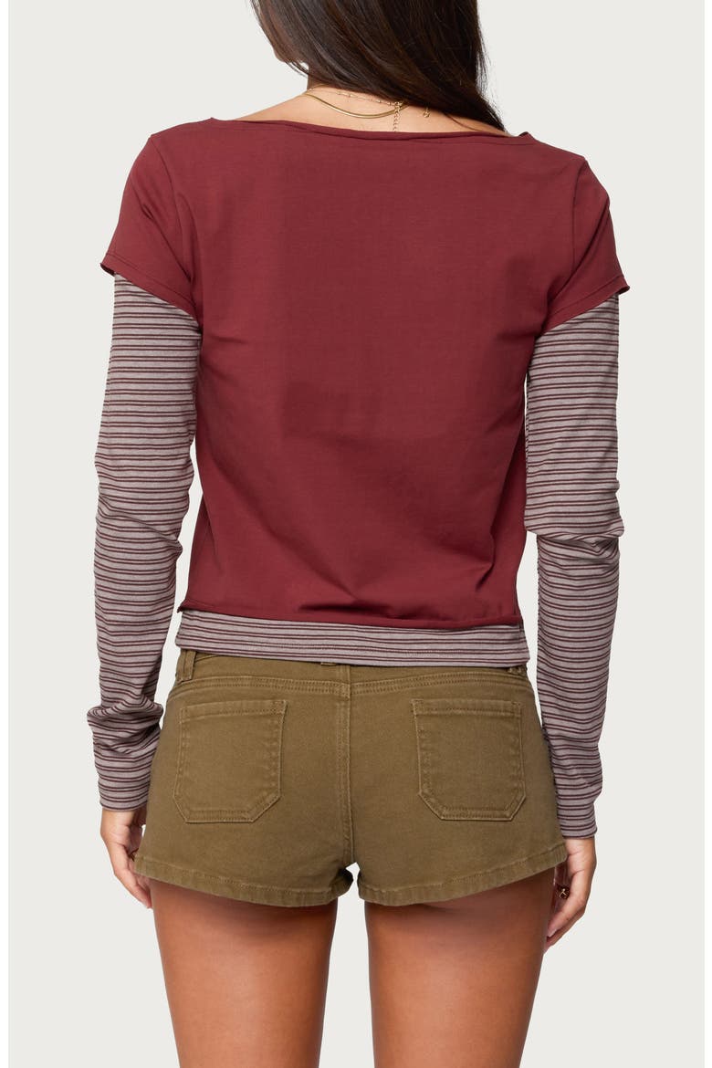 Layered Stretch-Cotton T-Shirt, Alternate, color, BURGUNDY