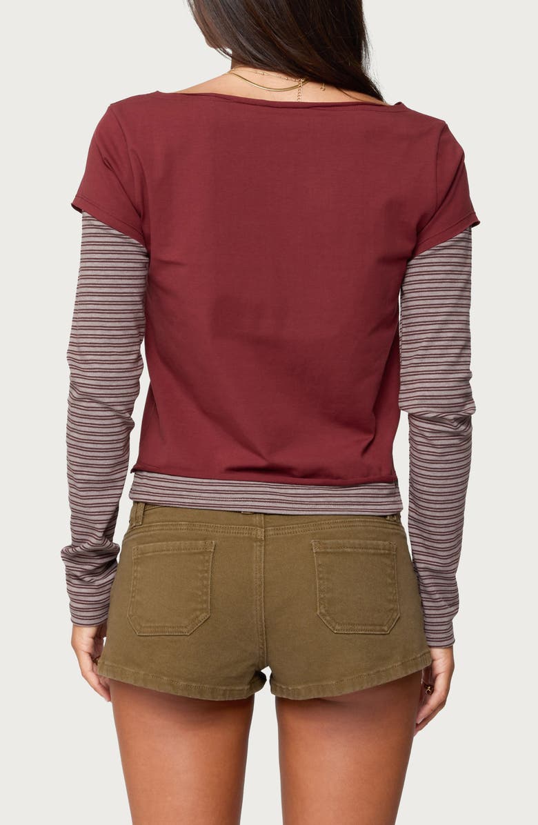 EDIKTED Layered Stretch-Cotton T-Shirt, Alternate, color, Burgundy